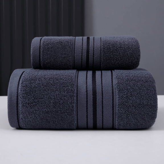 Xiao Hua Dark Gray Pure Cotton Towel 2-Piece Set (Towel Bath Towel), Soft Towel Set, Suitable For Hotel Spa, Gym, Travel, Daily Bathroom Towels