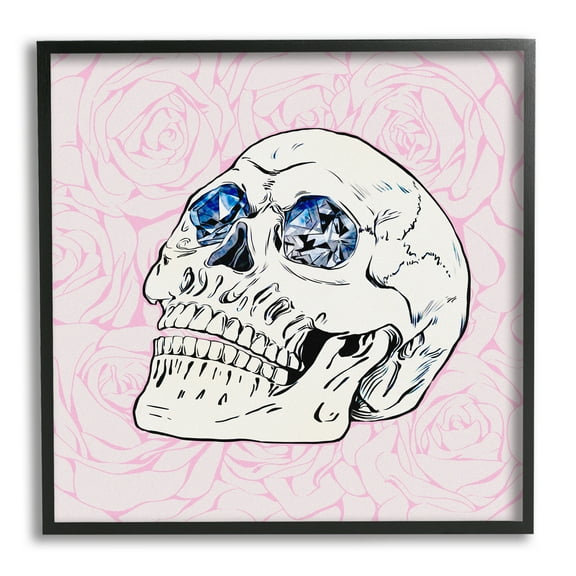 Stupell Pink Roses Crystal Eyes Skull Beauty & Fashion Painting Black Framed Art Print Wall Art