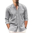 thumbnail image 2 of Hontri Men Shirts Fashion Deals under $20, Mens Spring And Summer Fashion Casual Solid Color Cotton And Collar Button Long Sleeve Shirt Top Gray 3Xl, 2 of 4