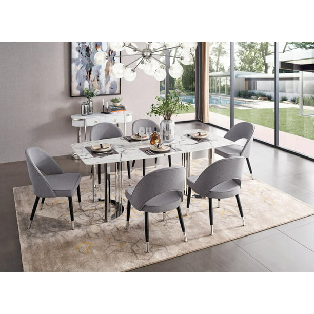 Marble Top Stainless Steel Dining, Stainless Steel Top Dining Table Set