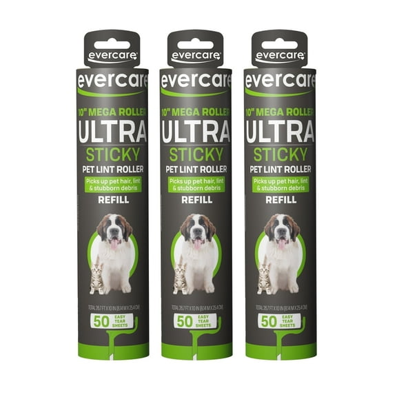 Evercare Pack of 3 All-Purpose Pet Mega Oversized Lint Roller Refills, 150 Sheets Total