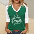 thumbnail image 2 of Tops for Women Casual V Neck Printed T Shirt Soft 3/4 Sleeve Blouses,Green,S, 2 of 4