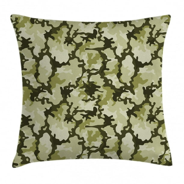 Camo Throw Pillow Cushion Cover Pattern In Green Shades Army Background Woodland Wild Nature Decorative Square Accent Pillow Case 18 X 18 Inches Light Green Dark Green Pale Green By Ambesonne