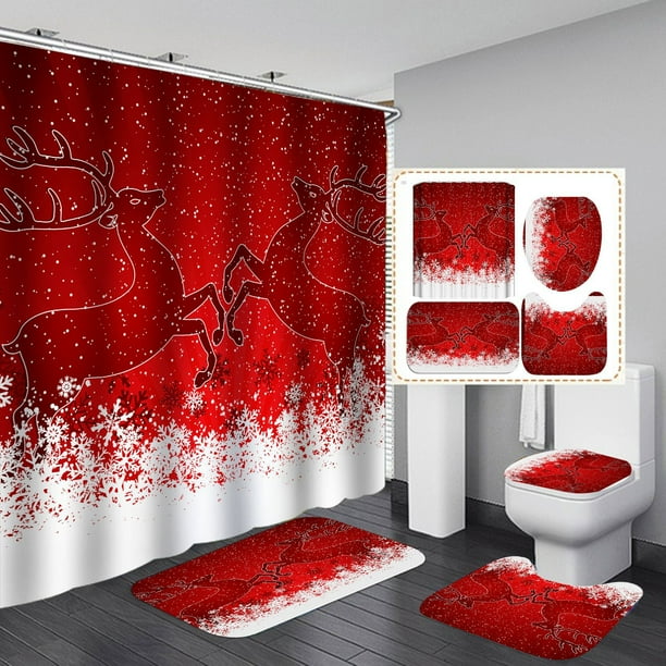 Merry Christmas Shower Curtain Set for Bathroom, 72x72 Inches Xmas