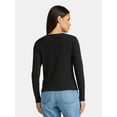 thumbnail image 3 of Time and Tru Women's Ribbed Knit Button Front Top with Long Sleeves, Sizes XS-XXXL, 3 of 5