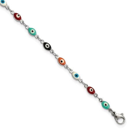 Stainless Steel Polished Enameled Eyes 9in with 1in ext. Anklet