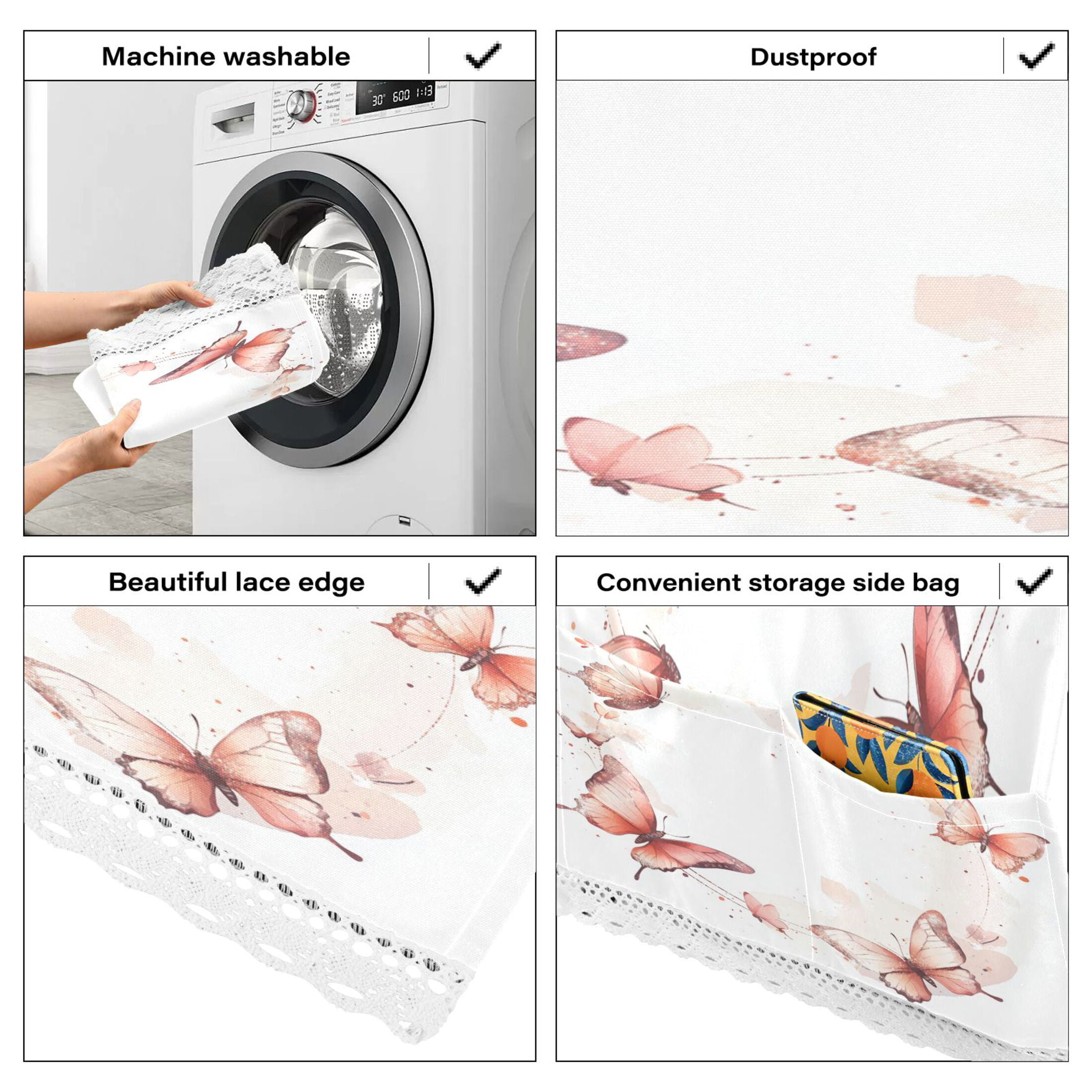 Red ButterflyWasher and Dryer Covers Dust-Proof and Oil Resistant Fridge Cover with 4 Storage Pockets Washing Machine Top Cover for Laundry Kitchen Home 51.2 x 22 In