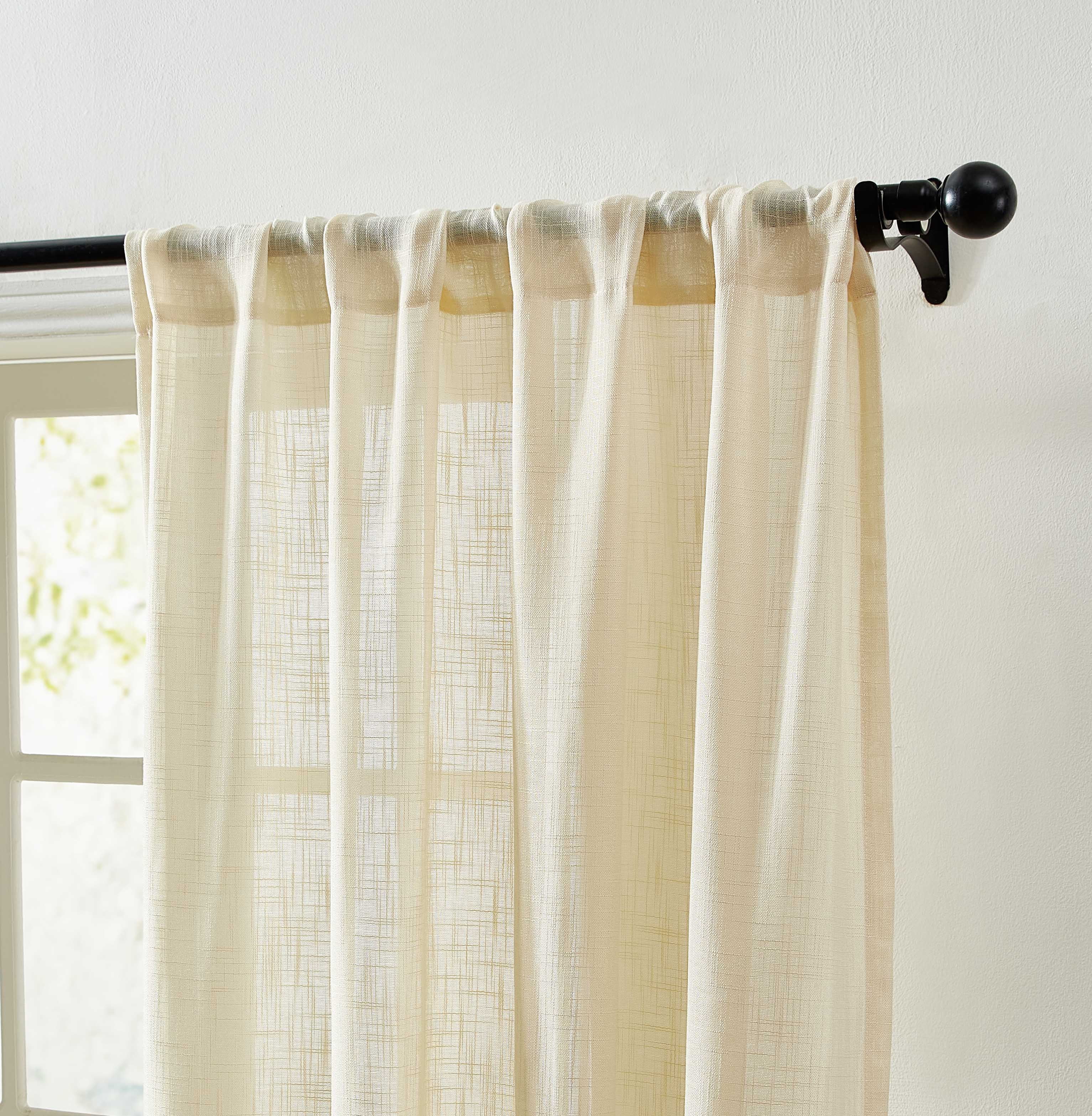 THD Lynda Faux Linen Textured Semi Sheer Light Filtering Window Rod Pocket Thick Drapery Panels Curtains for Bedroom & Living Room, Pair