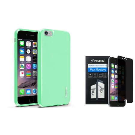 Insten Mint Green Jelly TPU Skin Case+Privacy Filter Protector For iPhone 6 6S