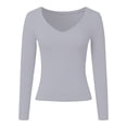 thumbnail image 6 of Girls Long Sleeve T-shirt Summer Ribbed T Shirt V-Neck Fitted Casual Basic Tee Kids Junior Cotton Tee Tops Spring Summer Fall Casual Streetwear,Red,M, 6 of 8