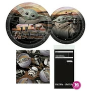 Star Wars The Mandalorian Birthday Party Tableware Kit for 16 Guests - Baby Yoda Party Supplies