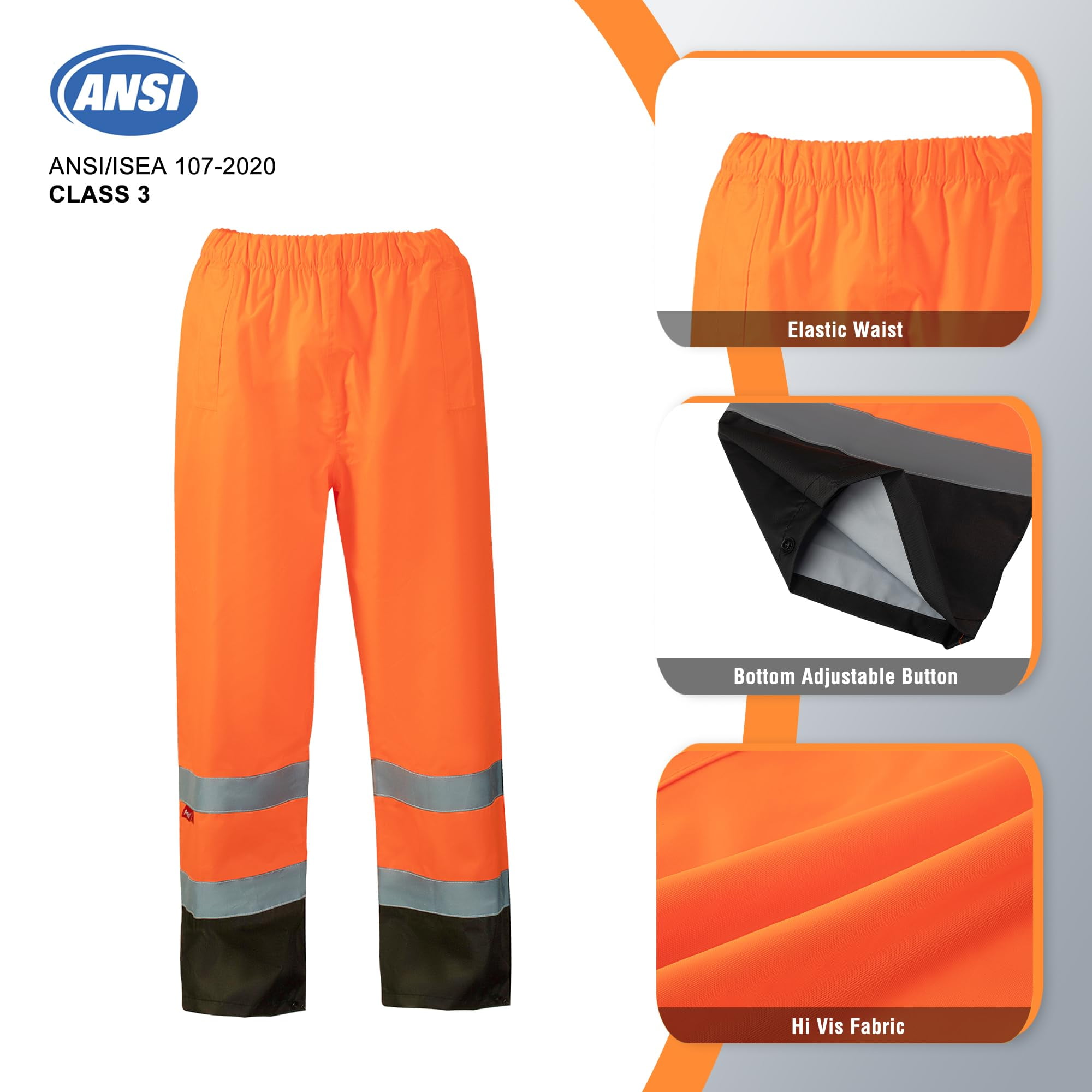 ProtectX Hi Vis Safety Rain Jacket and Pants, Waterproof Reflective Rain Gear for Farming Fishing Work, Men Women Rain Suit with Inner Mesh Lining and Pockets, Orange