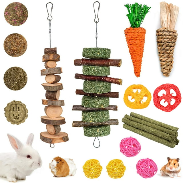 Chew Toys Grddaef Bunny para dientes, 20 unidades, madera de manzana y césped