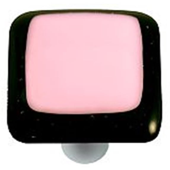 Hot Knobs HK5000-KA Black Border with Petal Pink Square Glass Cabinet Knob - Aluminum Post