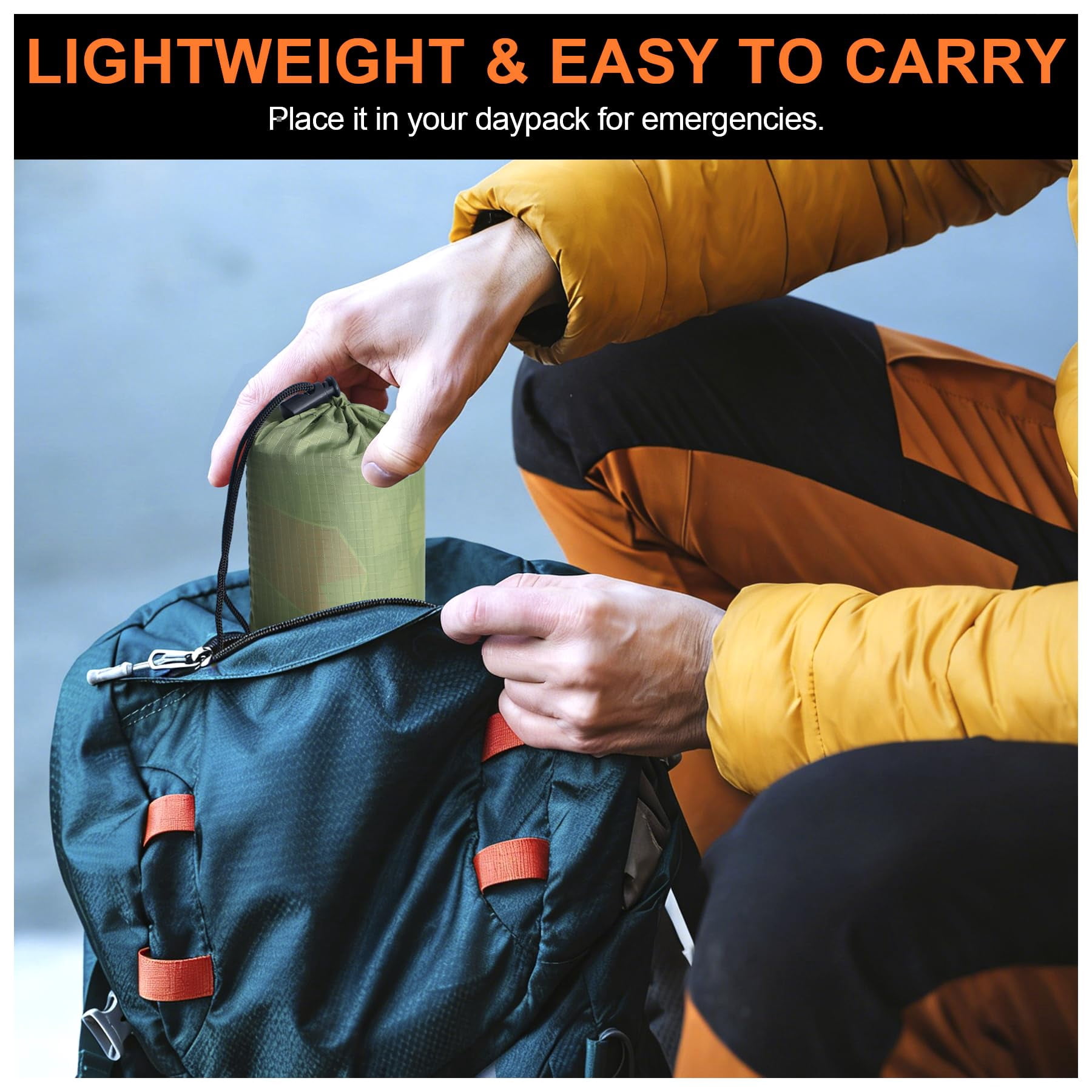 Bivy Sack Survival Sleeping Bag, Waterproof Survival Sleeping Bag with Emergency Whistle, Portable Thermal Emergency Bivy Bags for Camping Hiking Outdoor Survival （Green, 2PC)