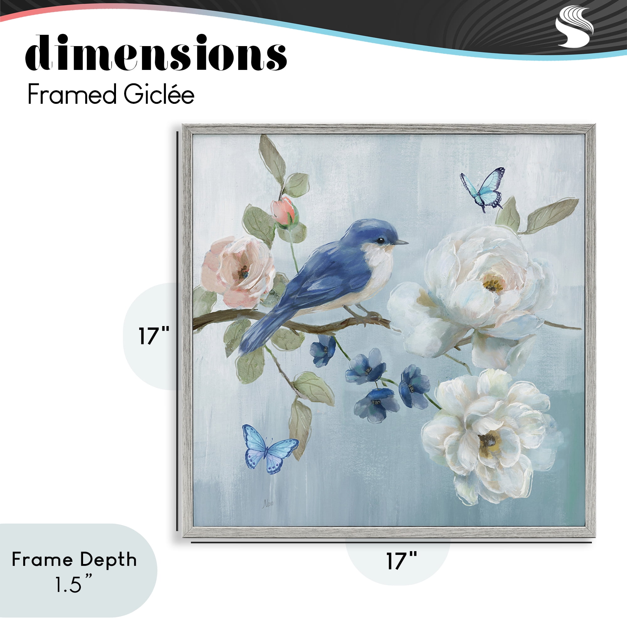 Stupell Industries Blue Bird Tranquility Gray Framed Giclee Art, design by Nan