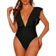 thumbnail image 1 of Traje de baño de una pieza para mujer, con escote en V, con volantes, monokini, control de abdomen, color negro, talla XL, 1 of 5