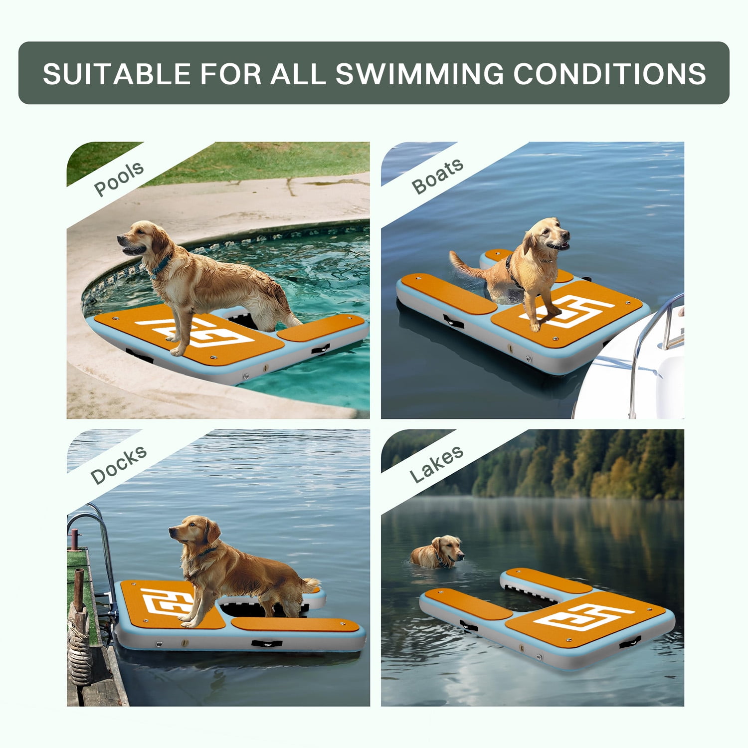 Dog Pool Ramp,Inflatable Dog Water Ramp,60×40" Pet Water Ramp for Dogs Up to 230lbs,95% Large Area EVA Covered,Suitable for Pool, Lakes, Boats and Docks,Yellow