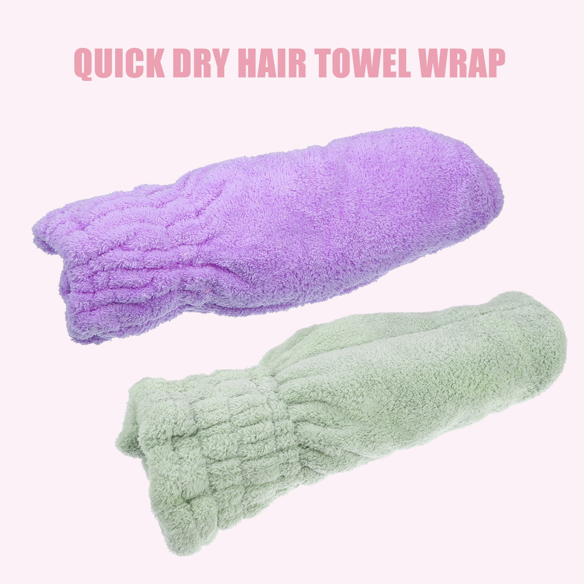 Unique Bargains Coral Fleece Hair Drying Towel Dry Cap 2 Pcs Purple Green