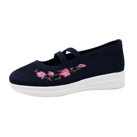 

Jsezml Womens Slip On Shoes Embroidered Platform Loafers Breathable Hollow Out Casual Shoes Knit Comfort Walking Shoes