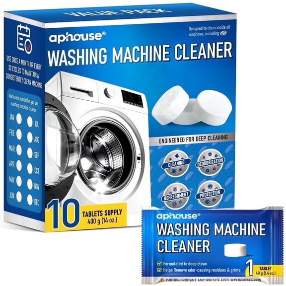 aphouse Washing Machine Cleaner Tablets, 40g Washer Cleaner Tablets (10-Pack),Septic Safe Eco-Friendly Deodorizer & Odor Eliminator, for HE, Front & Top Loaders, Septic Safe