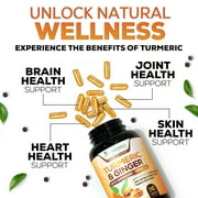 Turmeric Curcumin Supplement - 95% Curcuminoids with Organic Turmeric & Ginger, BioPerine Black Pepper Extract for Best Absorption, Natural Vegan Joint Support, Non-GMO, Bottled in USA - 240 Capsules