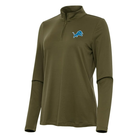 Women's Antigua  Olive Detroit Lions Reprocess Quarter-Zip Top