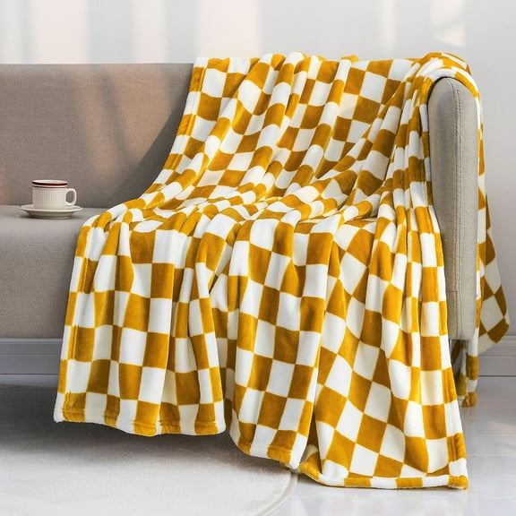LOMAO Buffalo Check Fleece Throw Blanket Soft Checkered Plaid Blankets Cozy Lightweight Flannel Blanket for Couch Chair Bed(Yellow,51"x63")