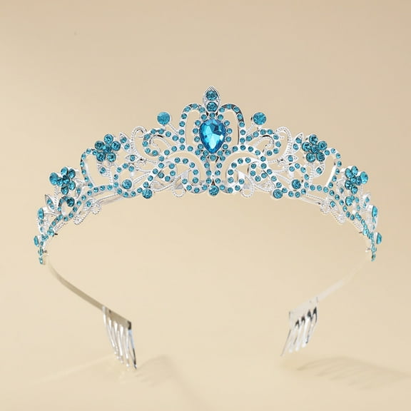 Xiao Hua Blue Water Diamond Silver Crown Princess Elegant Crown with Comb Women's Headpiece Bridal Wedding Ball Birthday Party Headpiece, 1 piece
