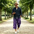 thumbnail image 2 of JoveMarine Men's Camo Drawstring Cargo Shorts - Plaid Work Shorts with Pockets, Knee-Length Loose Fit for Outdoor Daily,Purple 2XL, 2 of 6