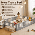 thumbnail image 5 of Zimtown Montessori Floor Bed Frame, Full Size Kids Toddler Bed with Fence and Door, Wooden Platform Bed, Gray, 5 of 11