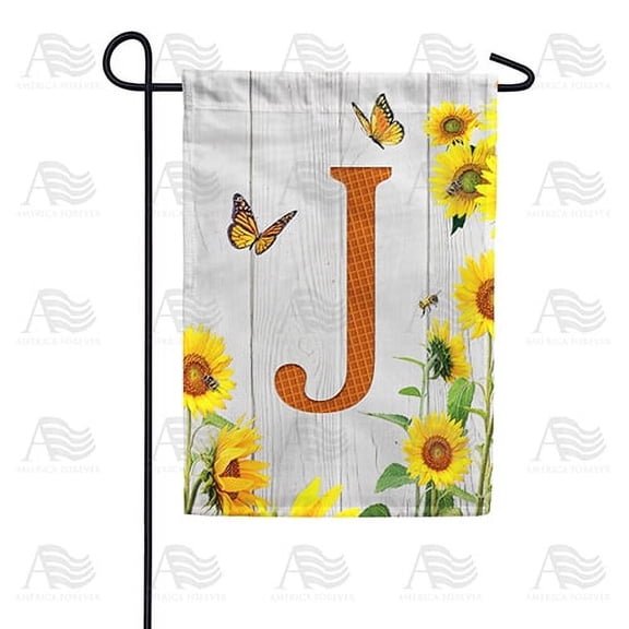 America Forever Spring Monogram Garden Flag Letter J 12.5 x 18 inches Double Sided Vertical Outdoor, Yard, Lawn, Beautiful Yellow Flowers, Sunflower Garden Flag