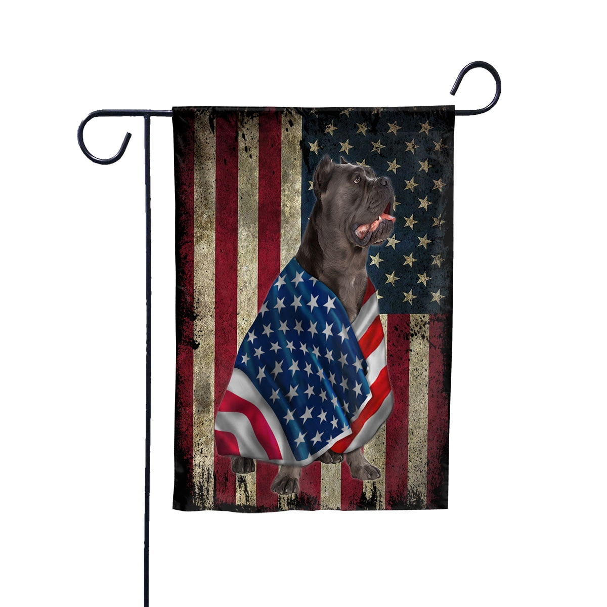 American Flag with Cane Corso Dog stand under the cross Patriot Patriotic 4th of july House Flag, Double-Sided Decorative Outdoor Flag, Patriotic Polyester Yard Flag 29.5 x 39.5 in