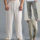 thumbnail image 1 of Farfi Talla grande Hombres Algodón Lino Pantalones largos Cintura elástica Pantalones rectos sueltos Ejército Verde Farfi Pantalones, 1 of 2