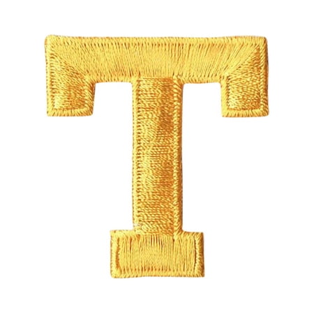 Alphabet Letter - T - Color Yellow - 2" Block Style - Iron On Embroidered Applique Patch