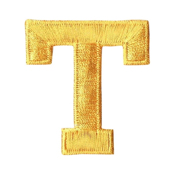 Alphabet Letter - T - Color Yellow - 2" Block Style - Iron On Embroidered Applique Patch