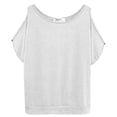thumbnail image 5 of hlysgo Women Cold Shoulder Tops Short Sleeve Scoop Neck Tee Summer Casual Loose Fitting Solid Color Tunic Shirt White,M, 5 of 6