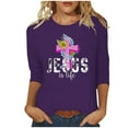 thumbnail image 2 of EGNMCR Easter Chemise Imprimée T-Shirts Graphiques pour Femmes Mode Féminine Easter Jour Fleur Oreilles de Lapin Imprimé T-shirt Manches 3/4 Blouse Col Rond Hauts Décontractés T-shirt pour Femmes, 2 of 4