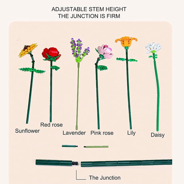 El ramo de flores fija las mini unidades de creación de flores artificiales para los regalos, ladrillos de construcción del ramo de DIY