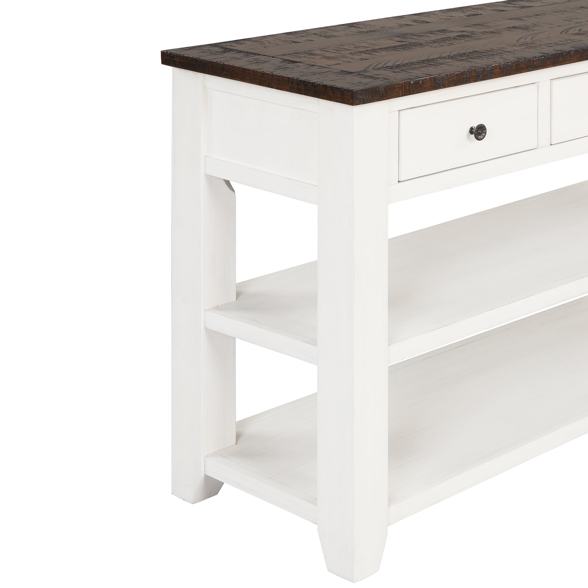 48" Solid Wood Console Table with Drawers and Shelves, Sofa Couch Entryway Table for Hallway, in Antique White