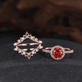 thumbnail image 3 of Round Cut Red Ruby & Diamond Ring Set in 14k Rose Gold Vermeil - July Birthstone - Anniversary Gift For Wife, 3 of 6