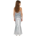 thumbnail image 2 of SiiRoh Girls Halter Backless Sparkly Sequins Leotard with Split Bell-Bottom Metallic Pants 2Pcs Jazz Dance Outfits Silver 10, 2 of 7