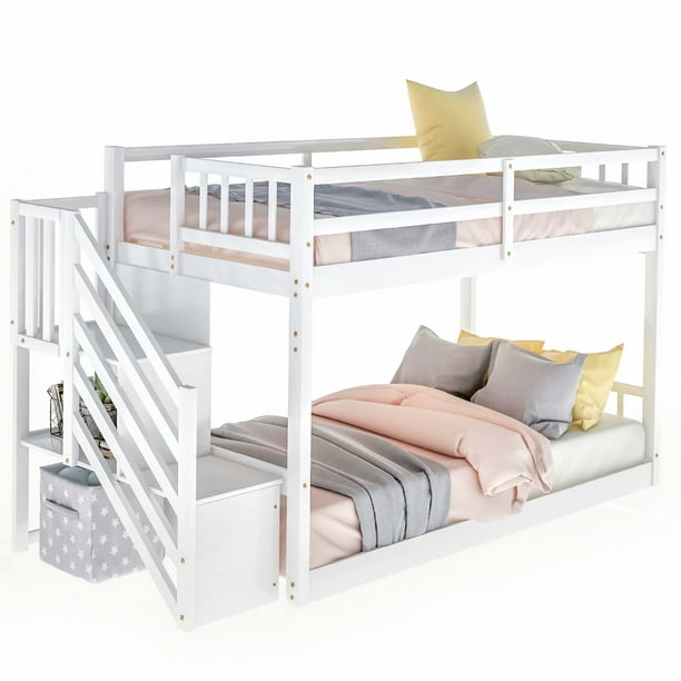 Floor Bunk Bed Solid Wood Twin Over, Wooden Guard Rail For Twin Bed