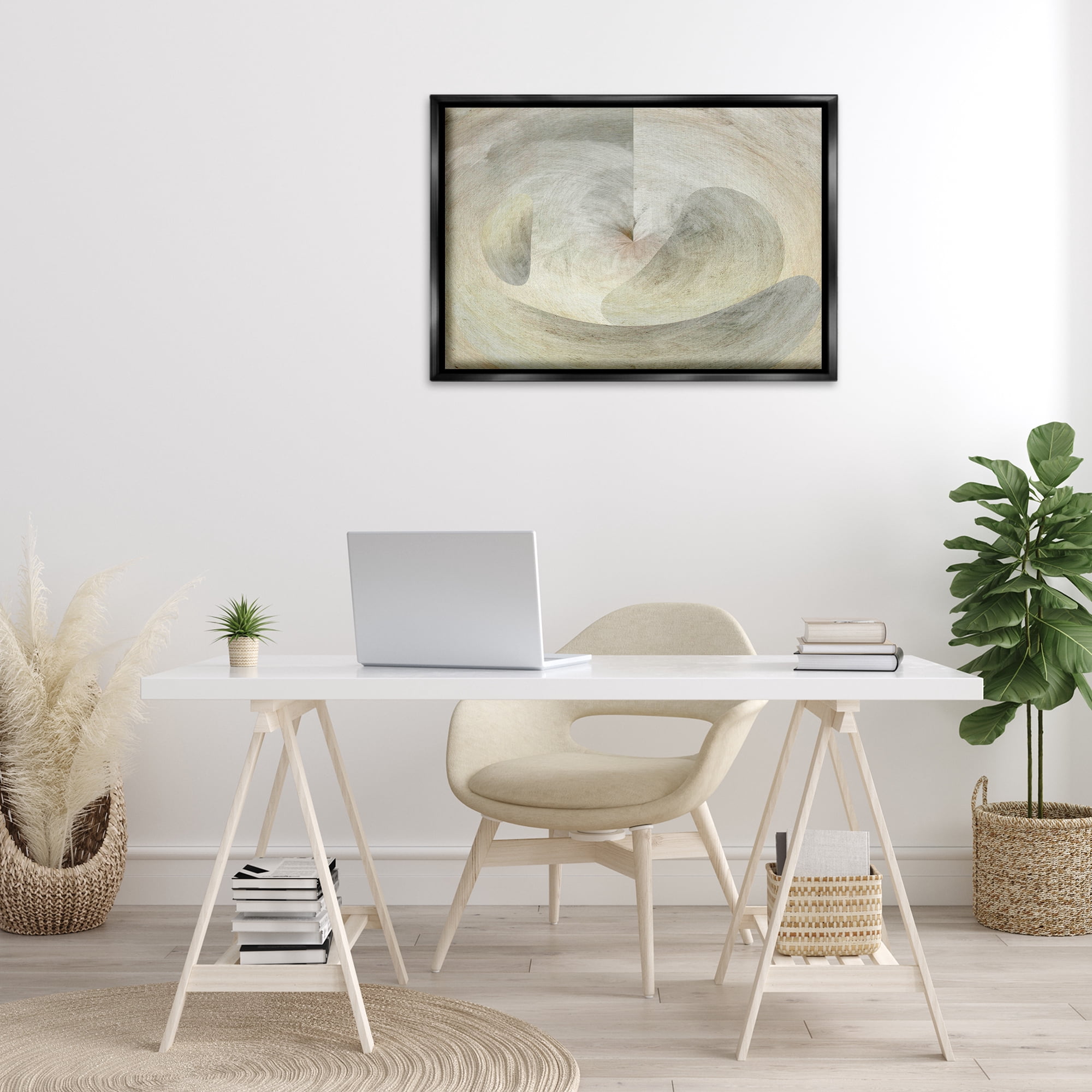 Stupell Industries Curving Freeform Abstract Abstract Painting Black Floater Framed Canvas Art Print Wall Art, 31 x 21