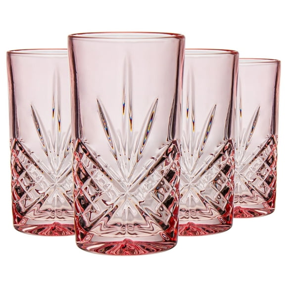 Godinger Highball Drinking Glasses, Crystal Glass Tall Cocktail Glasses, Water Glasses - Blush, Dublin Collection