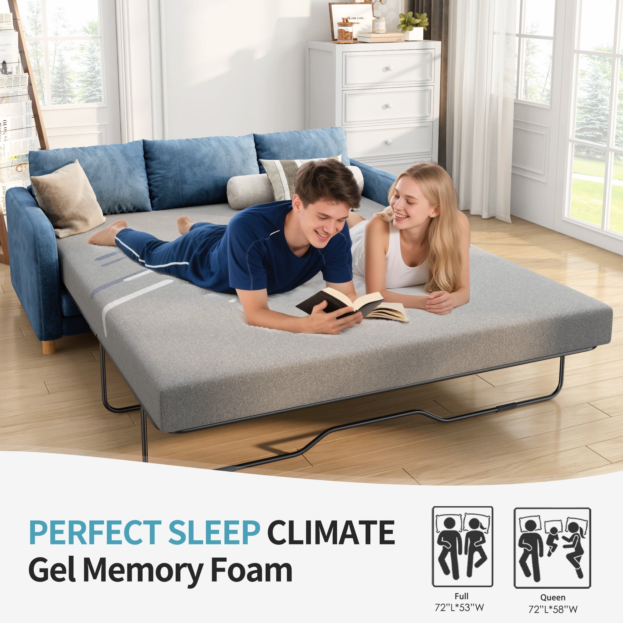 4 inch Full Size Mattress, Gel Memory Foam Mattress with Removable Washable Cover,  Pull Out Queen Sleeper Sofa Mattress for RVs,Daybeds,Boats&Guest Rooms(Sofa Not Included)