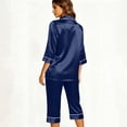 thumbnail image 3 of AKOEE Satin Capri Pajamas for Women 2 Piece Sets Soft 3/4 Sleeve Button Up Shirt Capris Pant Lounge Sleepwear (S, Purple), 3 of 8