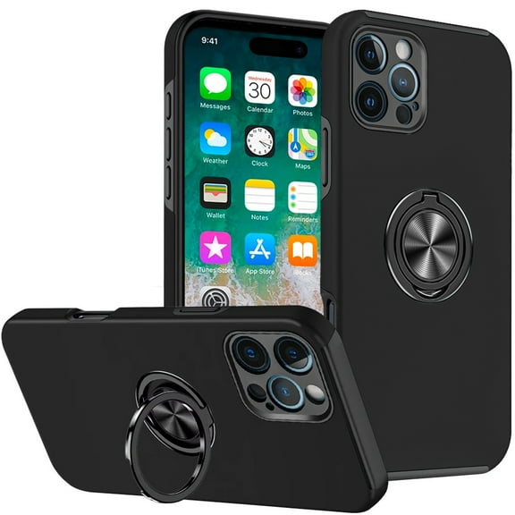 For Apple iPhone 16 Pro (6.3") Hybrid Slim Kickstand with Metal Invisible Ring Stand Holder Fit Magnetic Car Mount Shockproof Cover ,Xpm Phone Case [ Black ]