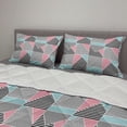 thumbnail image 2 of Geometric Comforter & Sham Bedding Set, Contemporary Themed Illustration in Retro Style Modern Art, 3 pcs Duvet Set Microfiber Filling Quilt, 5 Sizes, Blue Pink and Charcoal Grey, by Ambesonne, 2 of 4