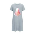 thumbnail image 5 of Sakmal Cozy Lounge Nightgowns for Women Plus Size Lightweight Blue Halloween Sleepwear Ghost Print Short Crew Neck Short Sleeve Nightgowns S-2XL, 5 of 5